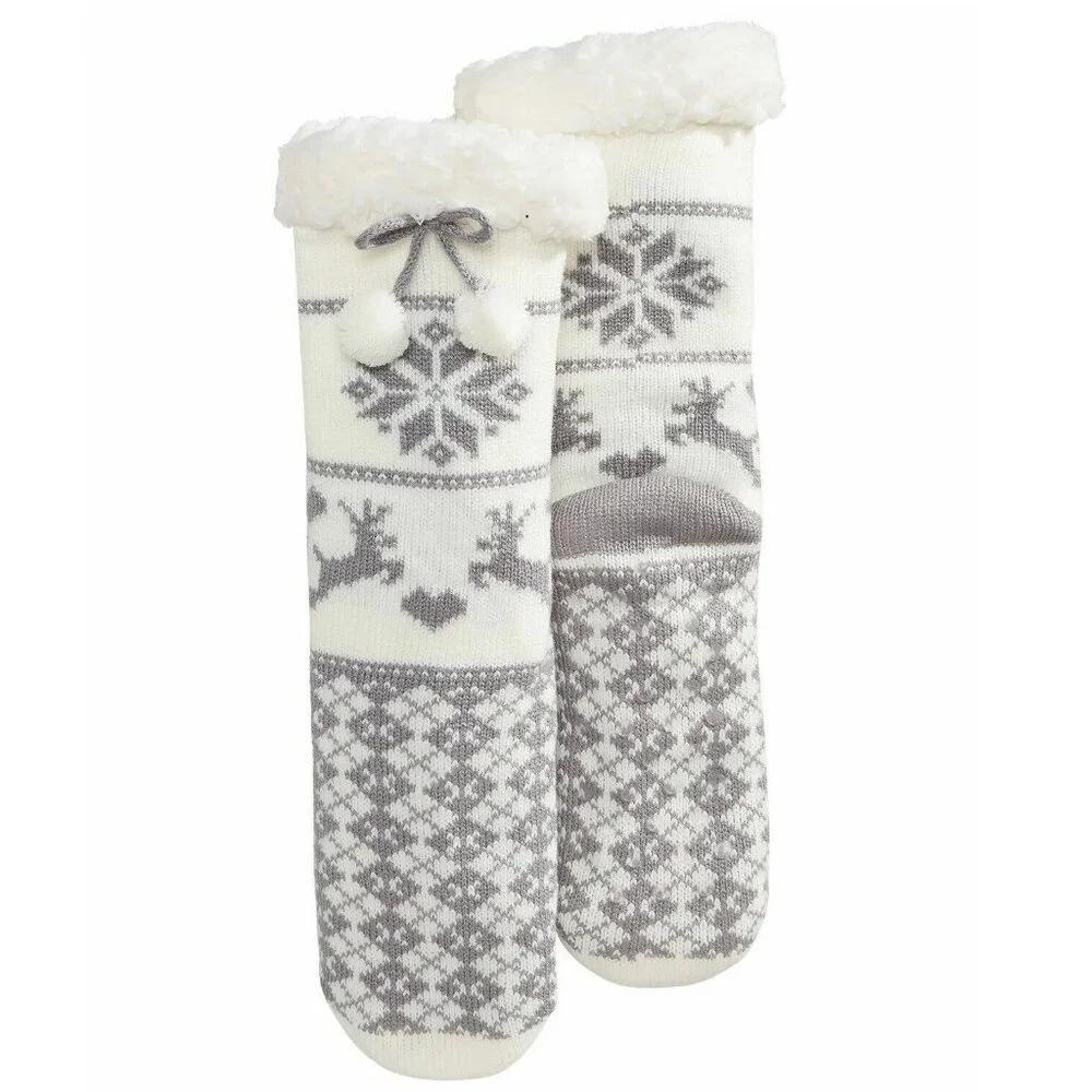 Charter Club Women's Fair Isle Slipper Socks, Gray/White, Small to Medium 5-9